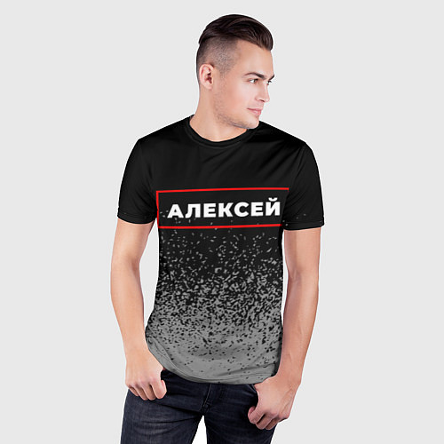 Мужская спорт-футболка Алексей - в красной рамке на темном / 3D-принт – фото 3