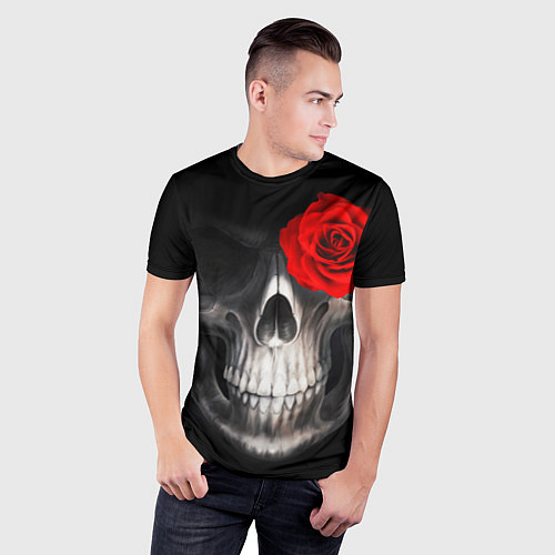 Мужская спорт-футболка Роза на черепе / 3D-принт – фото 3