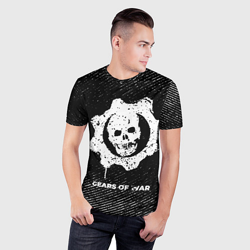 Мужская спорт-футболка Gears of War с потертостями на темном фоне / 3D-принт – фото 3