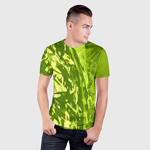 Мужская спорт-футболка Зеленый абстрактный камуфляж / 3D-принт – фото 3
