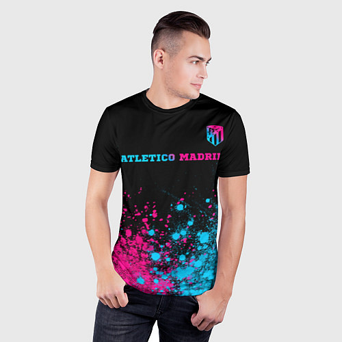Мужская спорт-футболка Atletico Madrid - neon gradient: символ сверху / 3D-принт – фото 3