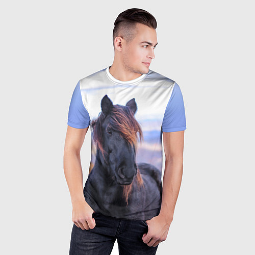 Мужская спорт-футболка Черный конь / 3D-принт – фото 3