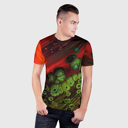 Мужская спорт-футболка Абстрактные красный песок и зелёные камни / 3D-принт – фото 3