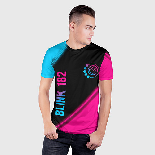 Мужская спорт-футболка Blink 182 - neon gradient: надпись, символ / 3D-принт – фото 3