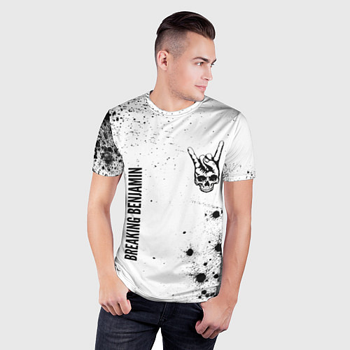 Мужская спорт-футболка Breaking Benjamin и рок символ на светлом фоне / 3D-принт – фото 3
