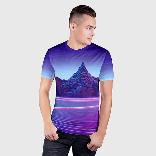 Мужская спорт-футболка Neon mountains - Vaporwave / 3D-принт – фото 3