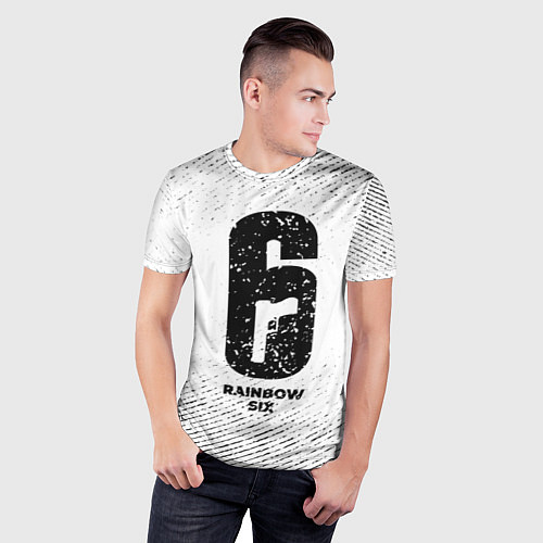 Мужская спорт-футболка Rainbow Six с потертостями на светлом фоне / 3D-принт – фото 3