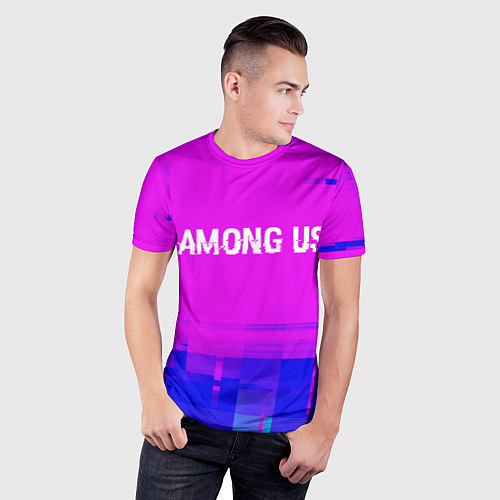 Мужская спорт-футболка Among Us glitch text effect: символ сверху / 3D-принт – фото 3