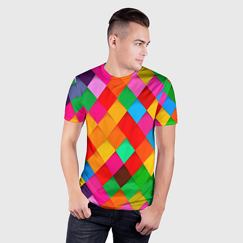 Мужская спорт-футболка Цветные лоскуты - пэчворк / 3D-принт – фото 3