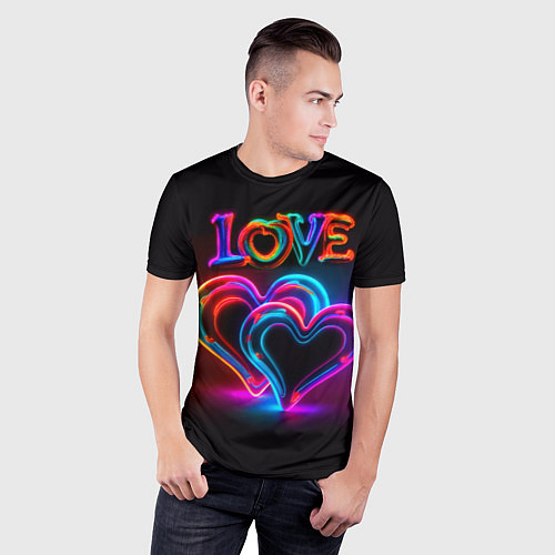 Мужская спорт-футболка Love - неоновые сердца / 3D-принт – фото 3
