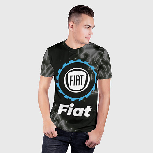 Мужская спорт-футболка Fiat в стиле Top Gear со следами шин на фоне / 3D-принт – фото 3