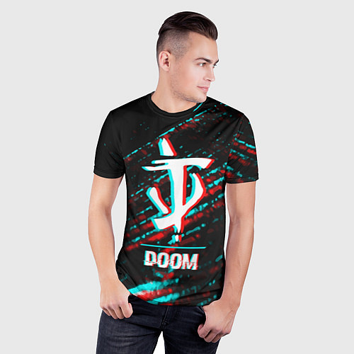 Мужская спорт-футболка Doom в стиле glitch и баги графики на темном фоне / 3D-принт – фото 3