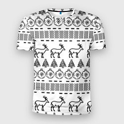 Мужская спорт-футболка Черно-белый узор с оленями