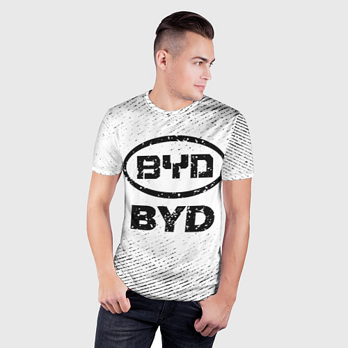 Мужская спорт-футболка BYD с потертостями на светлом фоне / 3D-принт – фото 3