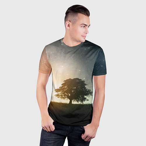 Мужская спорт-футболка Раскидистое дерево на фоне звёздного неба / 3D-принт – фото 3