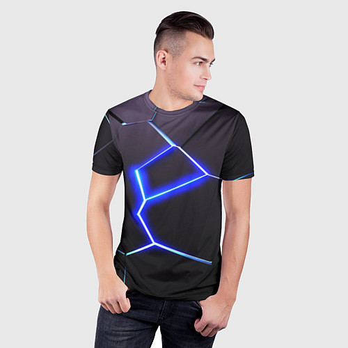 Мужская спорт-футболка Неоновый разлом плит / 3D-принт – фото 3
