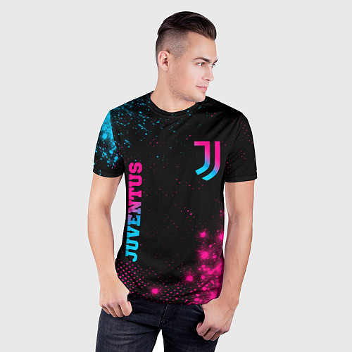 Мужская спорт-футболка Juventus - neon gradient: надпись, символ / 3D-принт – фото 3