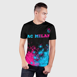 Футболка спортивная мужская AC Milan - neon gradient: символ сверху, цвет: 3D-принт — фото 2