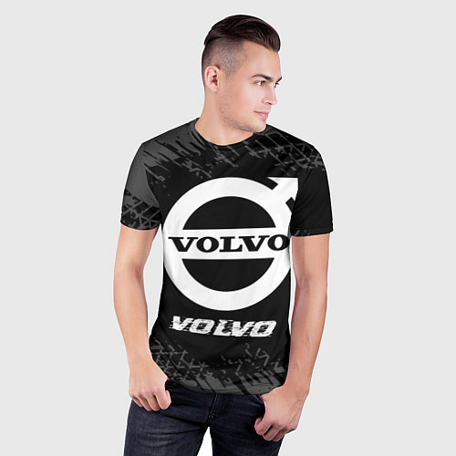 Мужская спорт-футболка Volvo speed на темном фоне со следами шин / 3D-принт – фото 3