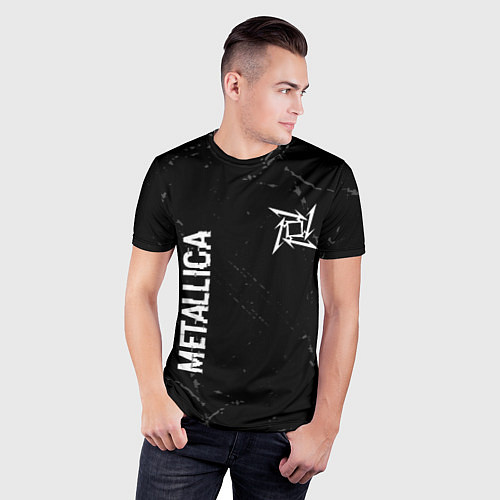 Мужская спорт-футболка Metallica glitch на темном фоне: надпись, символ / 3D-принт – фото 3