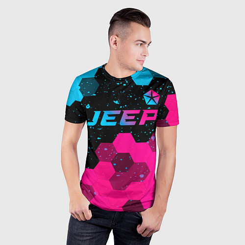 Мужская спорт-футболка Jeep - neon gradient: символ сверху / 3D-принт – фото 3