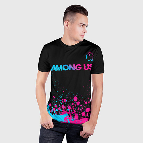 Мужская спорт-футболка Among Us - neon gradient: символ сверху / 3D-принт – фото 3