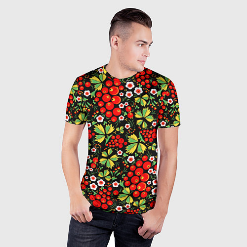 Мужская спорт-футболка Русские узоры - цветы и ягоды / 3D-принт – фото 3