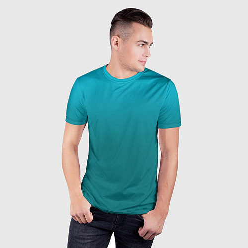 Мужская спорт-футболка Градиент бирюзовый / 3D-принт – фото 3