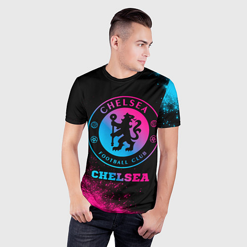 Мужская спорт-футболка Chelsea - neon gradient / 3D-принт – фото 3