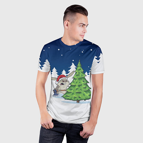 Мужская спорт-футболка Злой кролик и ёлка - 2023 / 3D-принт – фото 3