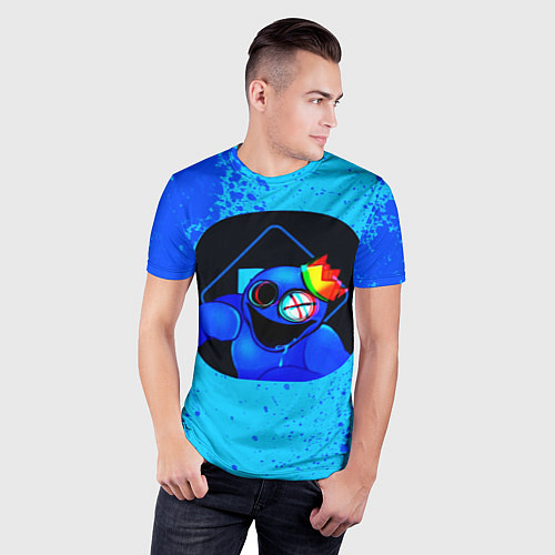 Мужская спорт-футболка Радужные друзья: Синий глитч / 3D-принт – фото 3