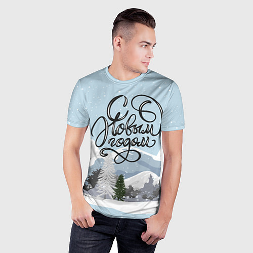 Мужская спорт-футболка Снежные горы - с Новым Годом! / 3D-принт – фото 3