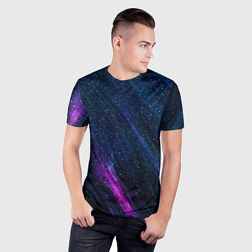 Мужская спорт-футболка Звёздное абстрактное фиолетовое небо / 3D-принт – фото 3