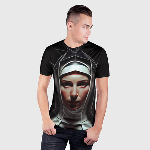 Мужская спорт-футболка Нейросеть: монахиня / 3D-принт – фото 3