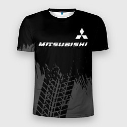 Футболка спортивная мужская Mitsubishi speed на темном фоне со следами шин: си, цвет: 3D-принт