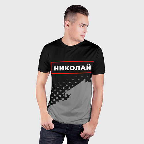 Мужская спорт-футболка Николай - в красной рамке на темном / 3D-принт – фото 3