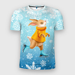 Футболка спортивная мужская Кролик на коньках в снегопад, цвет: 3D-принт