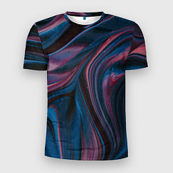 Мужская спорт-футболка Абстрактные фиолетовые и синие волны с блёстками