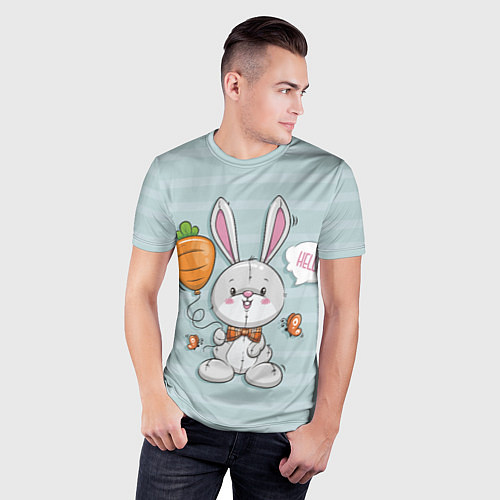 Мужская спорт-футболка Милый зайка с шариком-морковкой / 3D-принт – фото 3