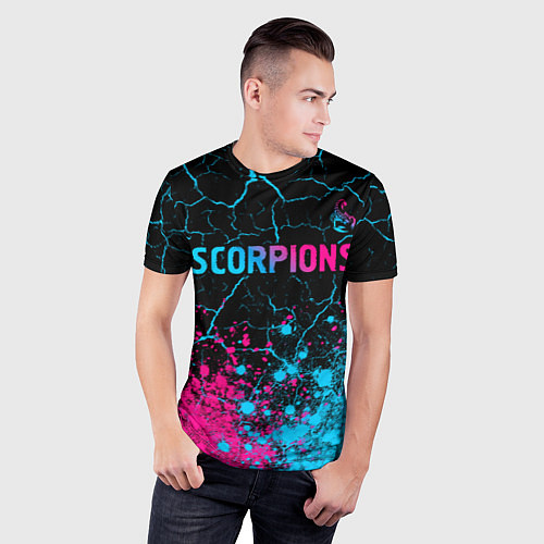 Мужская спорт-футболка Scorpions - neon gradient: символ сверху / 3D-принт – фото 3