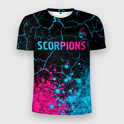 Футболка спортивная мужская Scorpions - neon gradient: символ сверху, цвет: 3D-принт