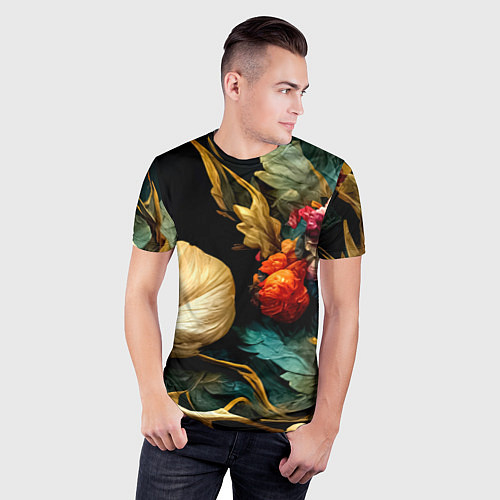 Мужская спорт-футболка Винтажные цветы акварелью / 3D-принт – фото 3