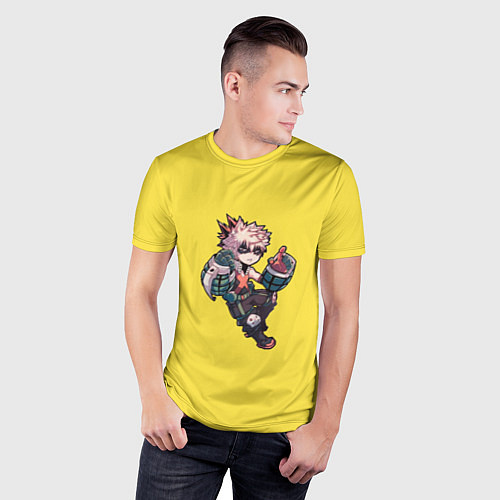 Мужская спорт-футболка Бакуго Кацуки - желтый фон / 3D-принт – фото 3