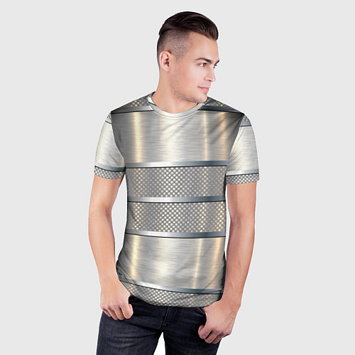 Мужская спорт-футболка Металлические полосы - текстура алюминия / 3D-принт – фото 3