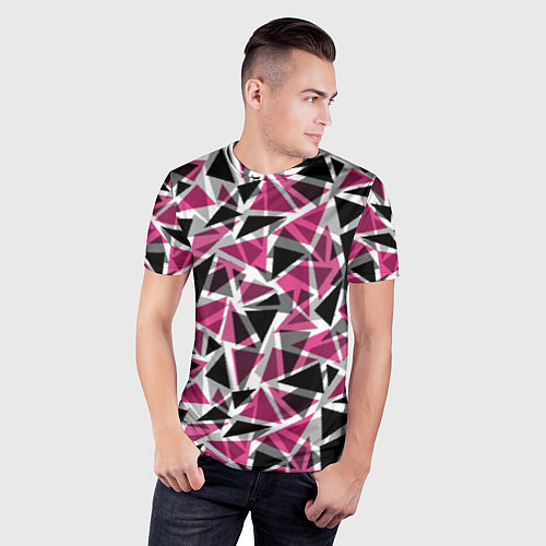 Мужская спорт-футболка Геометрический абстрактный узор в вишнево серых и / 3D-принт – фото 3