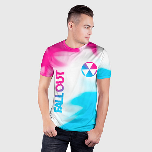 Мужская спорт-футболка Fallout neon gradient style: надпись, символ / 3D-принт – фото 3