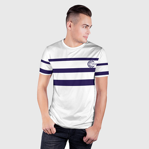 Мужская спорт-футболка FIRM белая с синими полосами / 3D-принт – фото 3