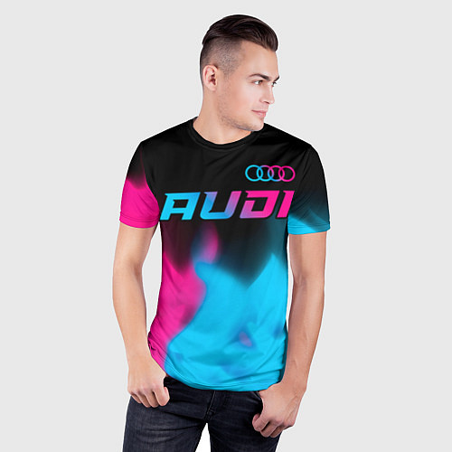 Мужская спорт-футболка Audi - neon gradient: символ сверху / 3D-принт – фото 3