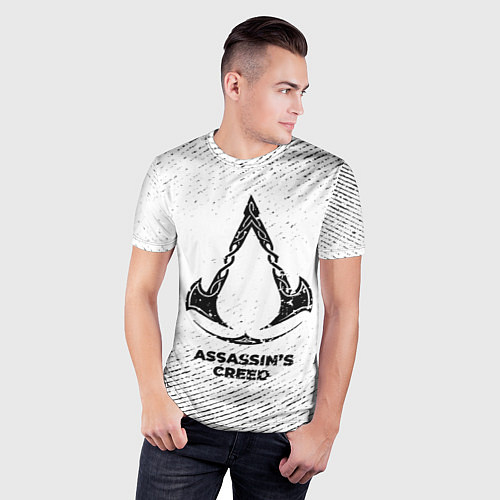 Мужская спорт-футболка Assassins Creed с потертостями на светлом фоне / 3D-принт – фото 3