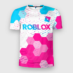Футболка спортивная мужская Roblox neon gradient style: символ сверху, цвет: 3D-принт